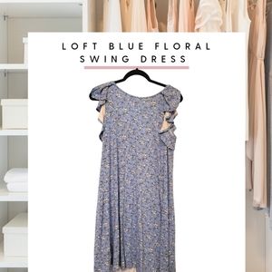 New With Tags Loft Blue and White Floral Swing Dress Size S
